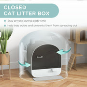 Covered Cat Litter Box With Scoop Filter and Flap Door for Odour Control Light, Grey