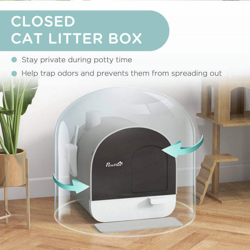 Covered Cat Litter Box With Scoop Filter and Flap Door for Odour Control Light, Grey