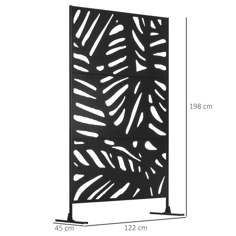 Black Metal Freestanding Privacy Screen 6.5FT Leaf Design for Garden Patio Pool by Outsunny