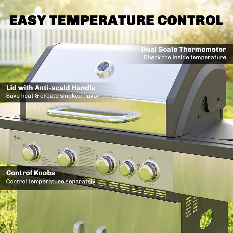 Gas Barbecue with 5 Burners for Easy Outdoor Cooking and Entertaining Black Outsunny