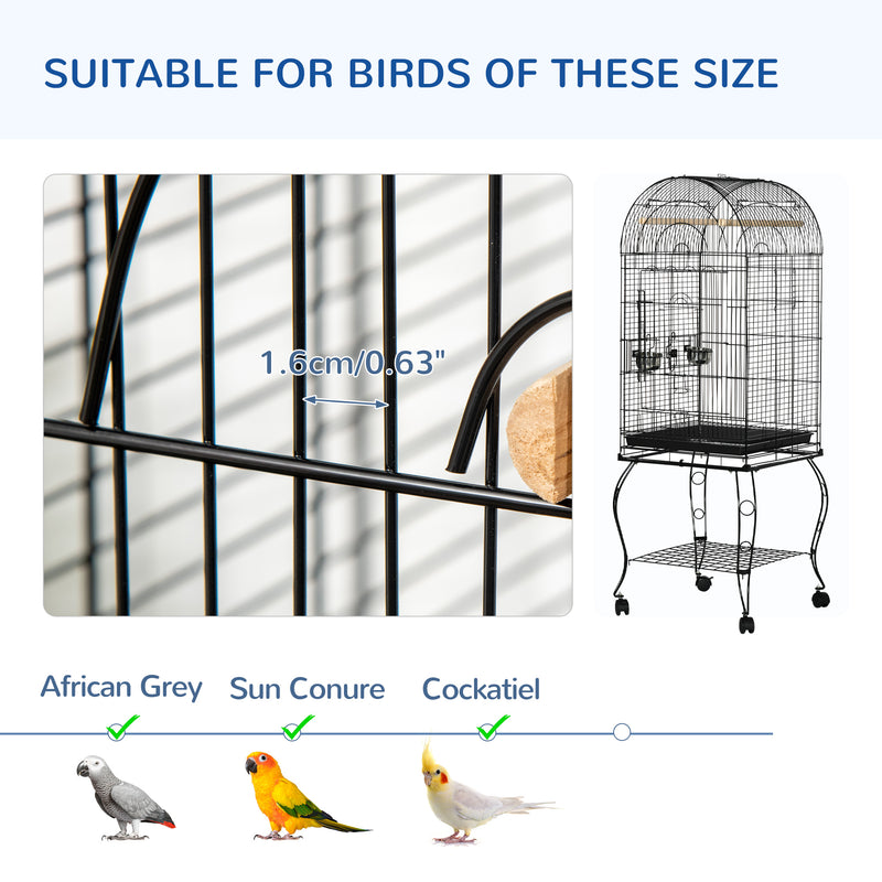 Large Bird Cage with Feeding Stand and Wheels for Easy Mobility 153cm, Grey
