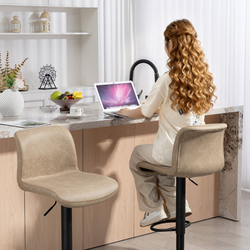 Set of 2 PU Leather Bar Stools with Backrest and Footrest for Breakfast Bar Light Brown