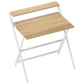 Natural Wood Folding Computer Desk with Monitor Shelf 81 cm Space Saving Design