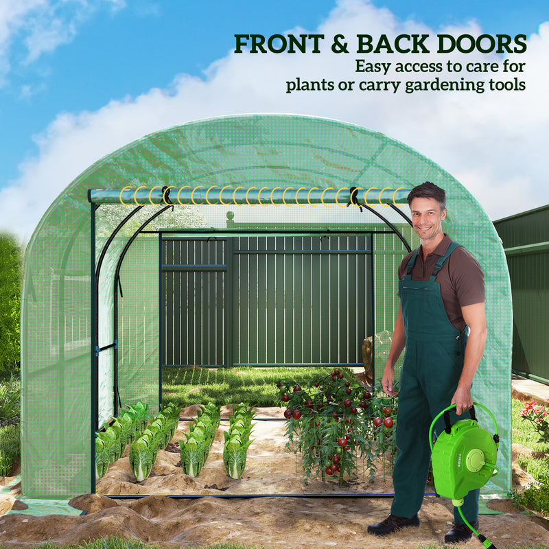 3x3m Walk In Polytunnel Greenhouse Green Weather-Resistant Grow Tent by Outsunny
