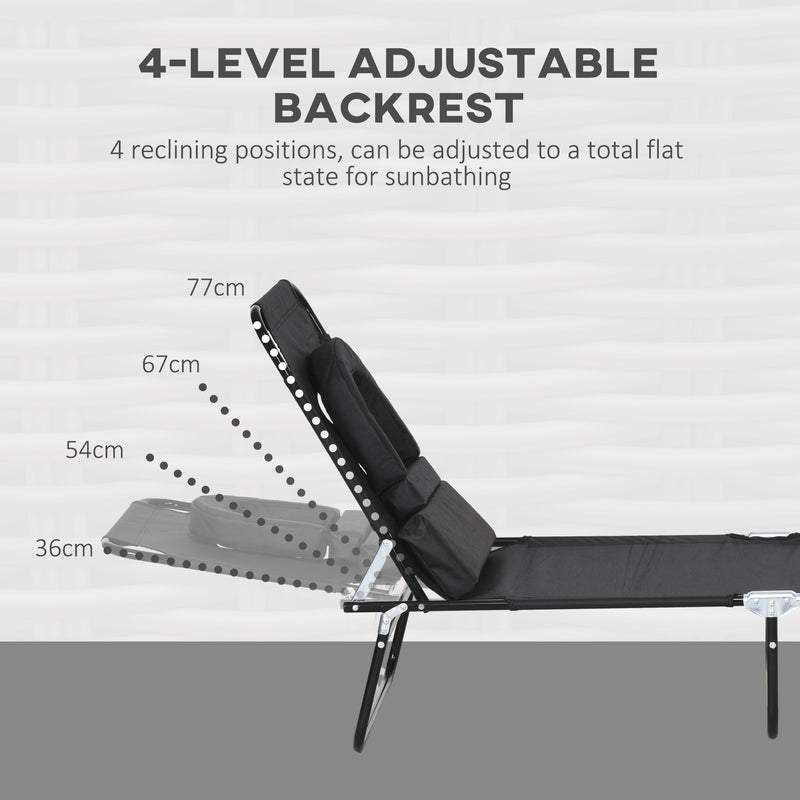 Set of 2 Black Folding Sun Loungers with Face Hole and Adjustable Backrest for Garden