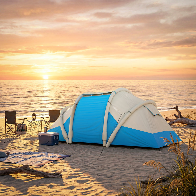 Inflatable Family Camping Tent with Quick 5 Minute Setup and Two Private Bedrooms Sky Blue