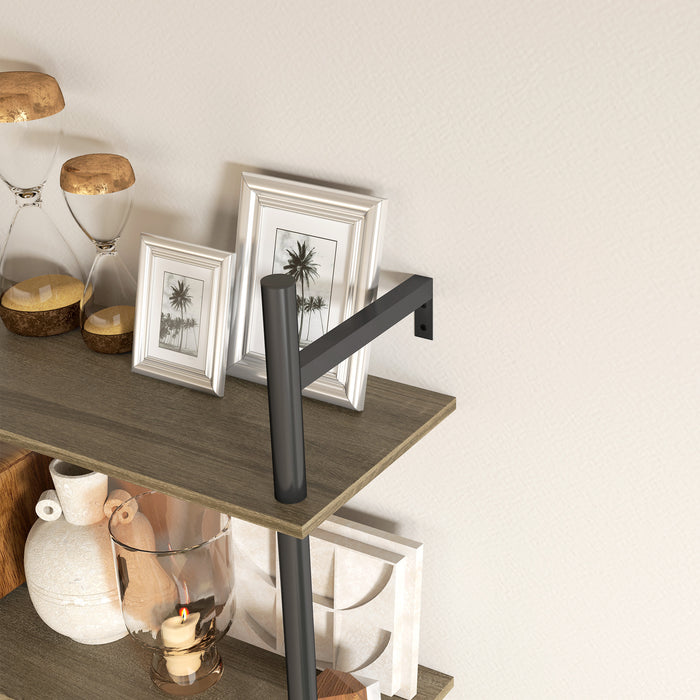 Grey Wall Mounted Floating Shelf With 4 Hooks for Living Room or Entryway by HOMCOM