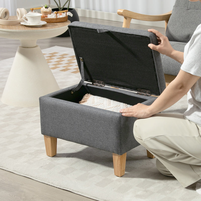 Linen Storage Ottoman with Padded Seat and Wooden Legs Ideal for Bed End or Hallway Charcoal Grey
