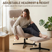 Swivel Armchair and Footstool Set with Adjustable Support for Relaxing at Home Light Brown AOSOM