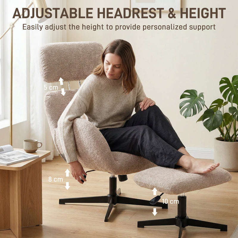 Swivel Armchair and Footstool Set with Adjustable Support for Relaxing at Home Light Brown AOSOM