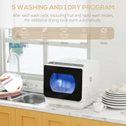 Compact Tabletop Dishwasher with 6L Capacity and Multiple Wash Programs, White