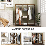 Rustic Brown Open Double Wardrobe with Mobile Storage Shelves and 6 Wheels by HOMCOM