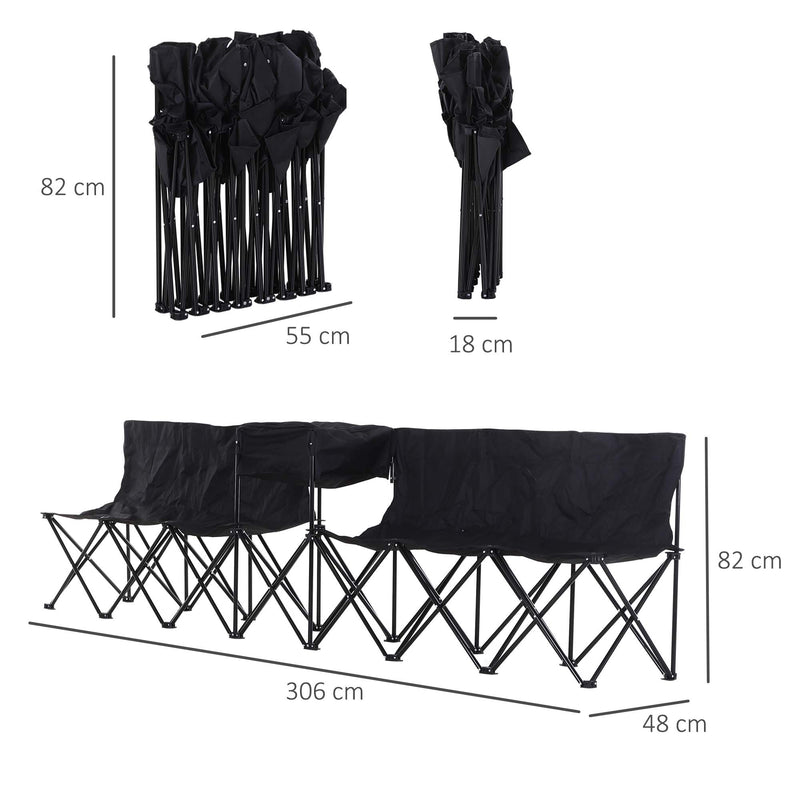Folding 6 Seater Outdoor Bench With Cooler Bag For Easy Group Seating Black