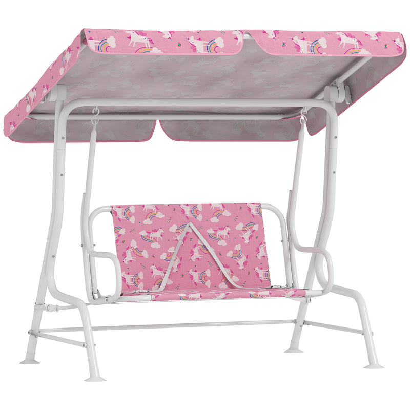 2 Seater Kids Garden Swing Bench With Adjustable Canopy And Seat Belts, Pink Aiyaplay