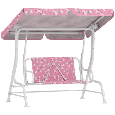 2 Seater Kids Garden Swing Bench With Adjustable Canopy And Seat Belts, Pink Aiyaplay