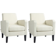 Set of 2 Upholstered Armchairs with Solid Wood Legs Ideal for Living Room or Bedroom Cream White