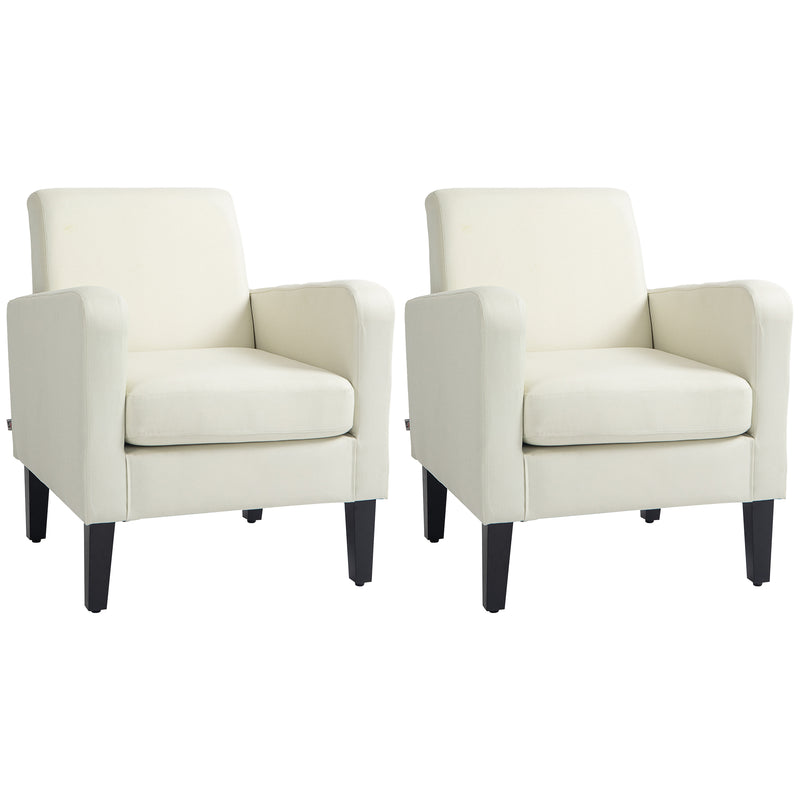 Set of 2 Upholstered Armchairs with Solid Wood Legs Ideal for Living Room or Bedroom Cream White