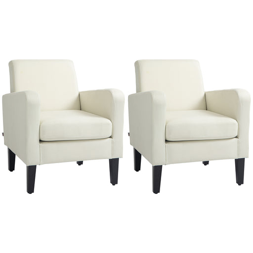 Set of 2 Upholstered Armchairs with Solid Wood Legs Ideal for Living Room or Bedroom Cream White