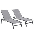 Garden Sun Loungers Set for 2 with 5 Point Adjustable Backrest and Side Tray Table Outsunny