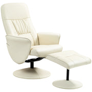 Swivel Recliner Chair with Footstool and High Back for Lounge Comfort, Cream White