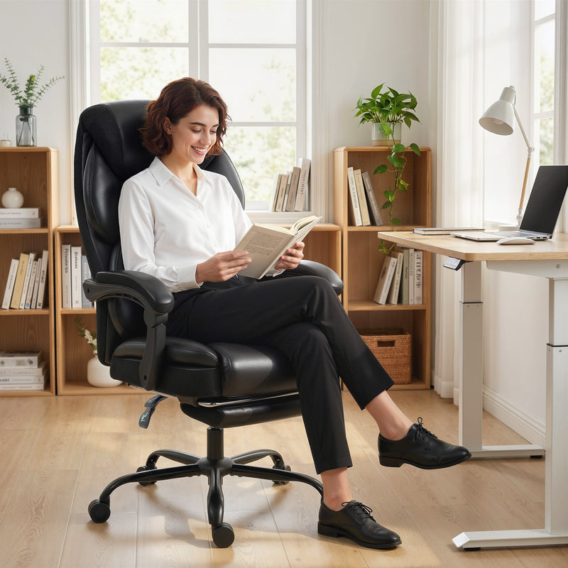 Office Chair with Reclining Back and Footrest for Comfortable Home Working Black AOSOM