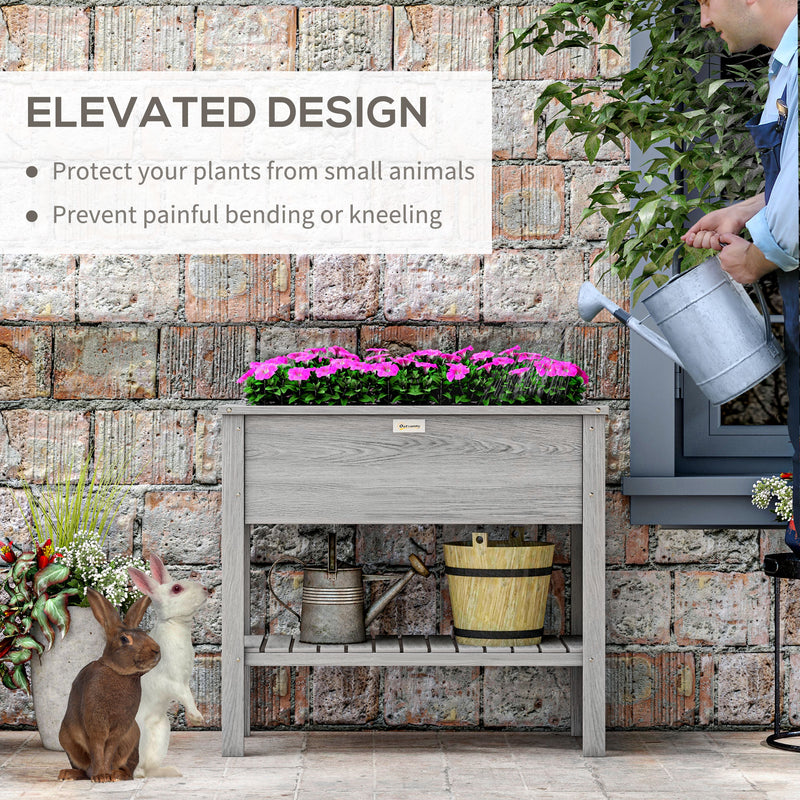 Outsunny Wooden Raised Garden Bed, Elevated Planter Box with Storage Shelf and Drainage Holes, Raised Planter with Legs, Grey AOSOM