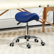 Height Adjustable Saddle Stool for Salon or Spa with Faux Leather Seat Dark Blue