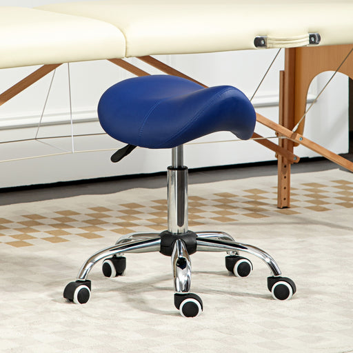 Height Adjustable Saddle Stool for Salon or Spa with Faux Leather Seat Dark Blue