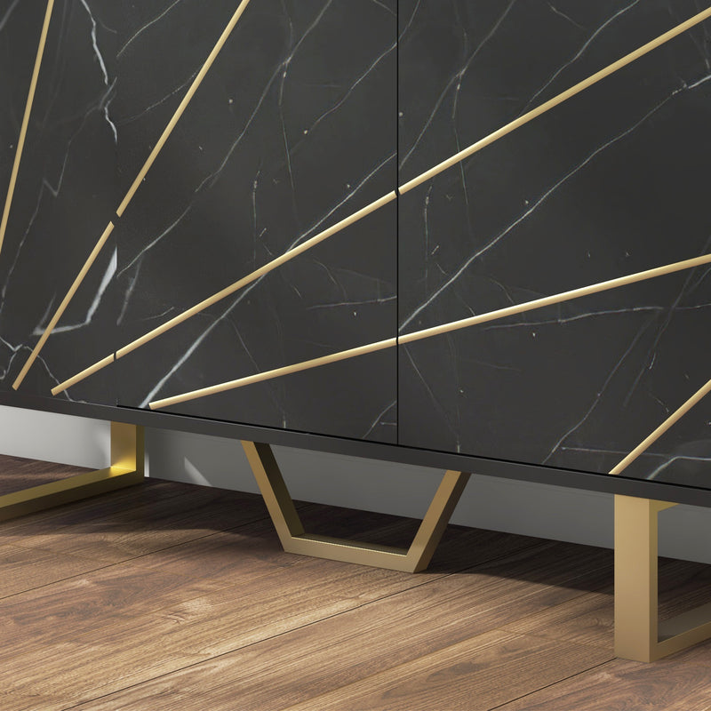 Modern Sideboard Storage Cabinet With Adjustable Shelves For Home Organisation, Black Marble Tone