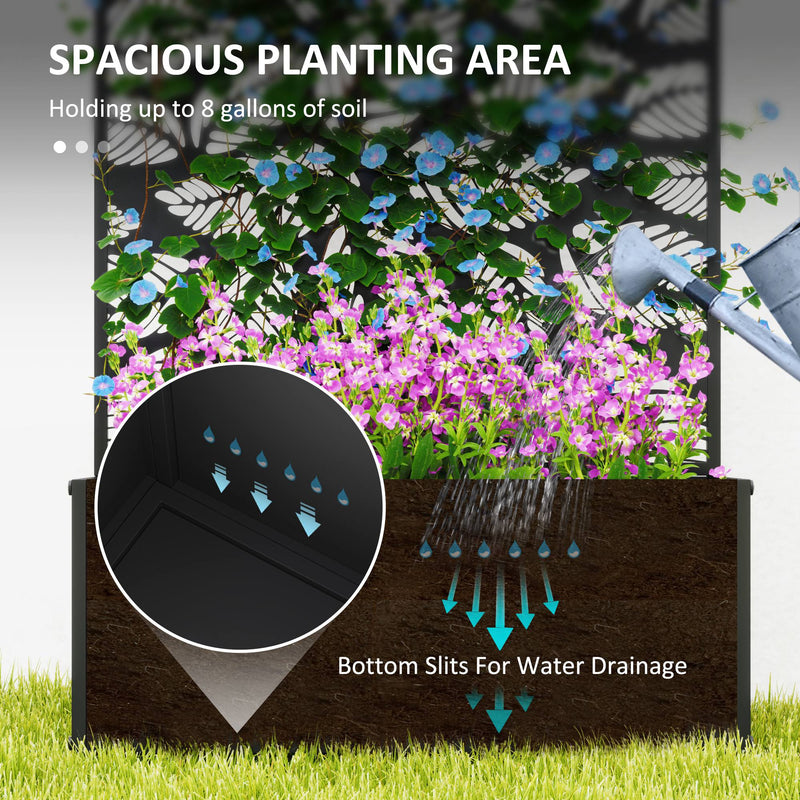 Black Metal Outdoor Planter With Trellis for Climbing Plants and Garden Display