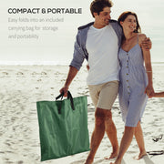 Set of 2 Green Reclining Beach Chairs with Metal Frames for Garden or Camping Use