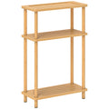 3 Tier Slim Bamboo Side Table With Storage For Living Room Or Bedroom Natural Wood Finish AOSOM