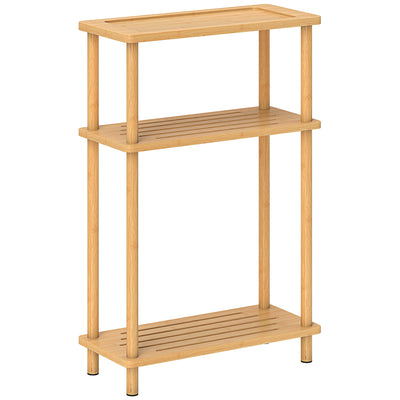 3 Tier Slim Bamboo Side Table With Storage For Living Room Or Bedroom Natural Wood Finish AOSOM