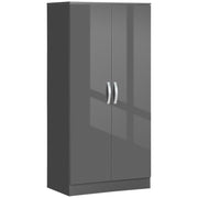 2 Door High Gloss Wardrobe With Hanging Rail And Shelf For Bedroom Storage Grey