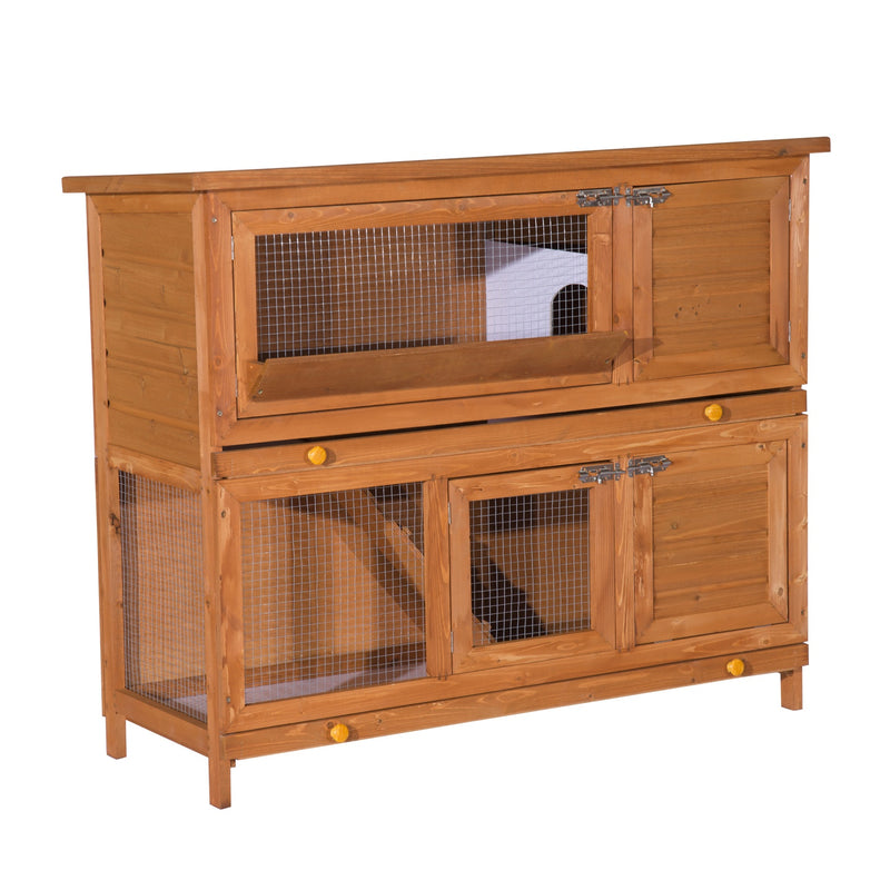 Large Wooden Guinea Pig Hutch With Antifungal Fir Boards For Outdoor Use, Yellow AOSOM