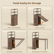 Bookcase With Fold Out Desk For Small Spaces, Hidden Storage, 105W x 60D x 127H cm