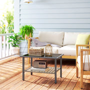 Outdoor Rattan Coffee Table with Tempered Glass Top and Storage Shelf for Patio Balcony Mixed Grey by Outsunny