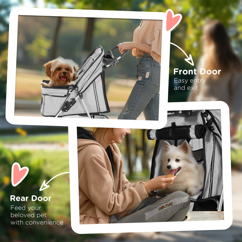 PawHut 3 Wheel Pet Stroller for Small and Miniature Dogs, Grey
