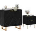 Sideboard and Nightstand Set for Organised Living or Bedroom Storage Black Marble Effect