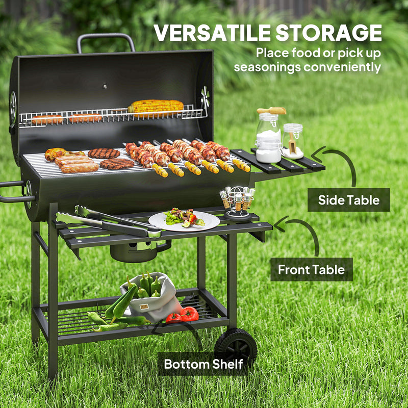 Portable Charcoal BBQ Grill with Warming Rack and Side Shelf for Outdoor Cooking by Outsunny