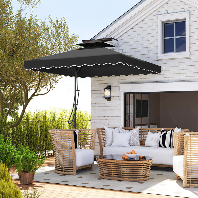 Black 2.5m Cantilever Garden Parasol with Ruffled Double Top and Cross Base by Outsunny