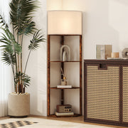 Tall Corner Floor Lamp with Shelves and Chain Switch for Living Room or Bedroom Rustic Brown