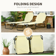 Set of Two Folding Sun Loungers with Metal Frame in Beige by Outsunny
