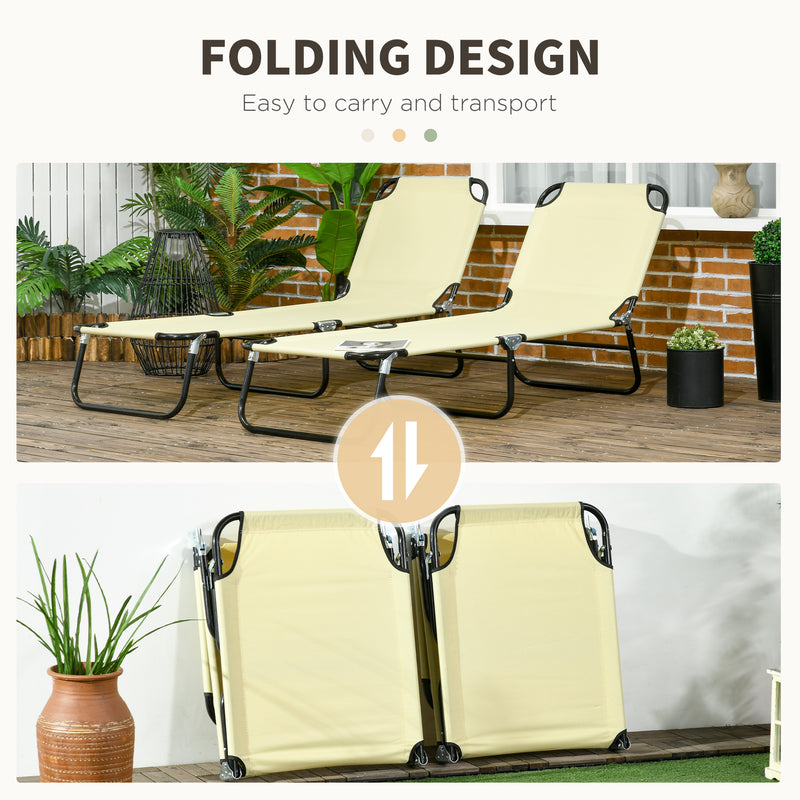 Set of Two Folding Sun Loungers with Metal Frame in Beige by Outsunny