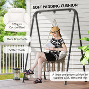 Cream White Hanging Hammock Chair with Cushion Boho Cotton Rope Swing Seat by Outsunny