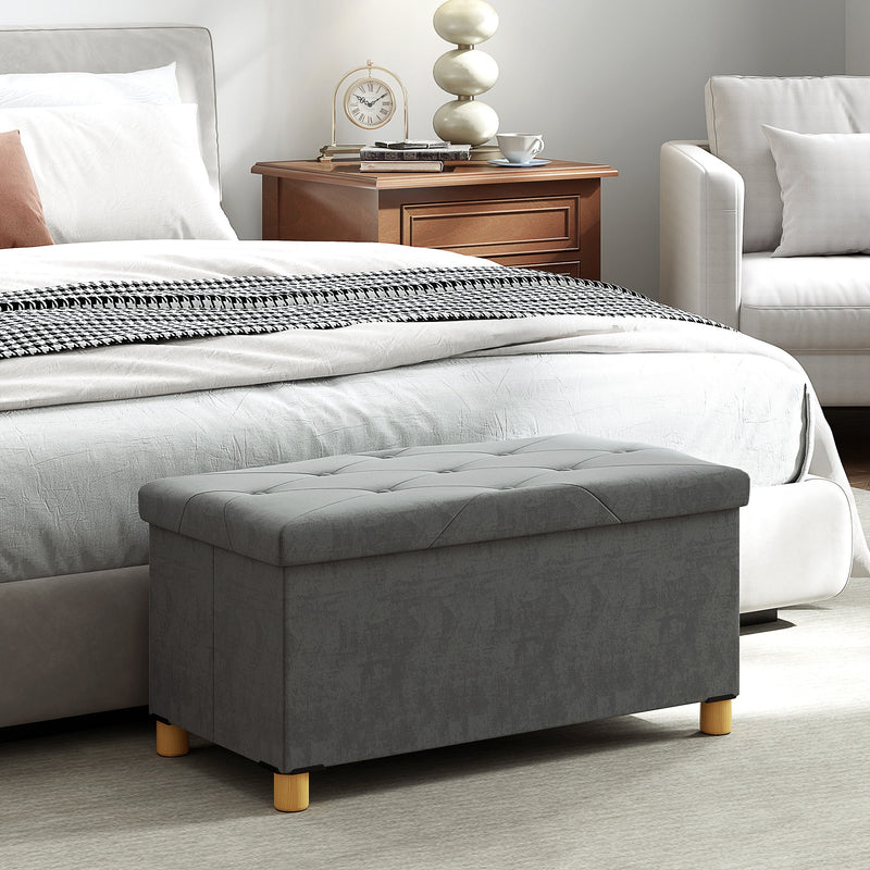 Velvet storage ottoman - Grey