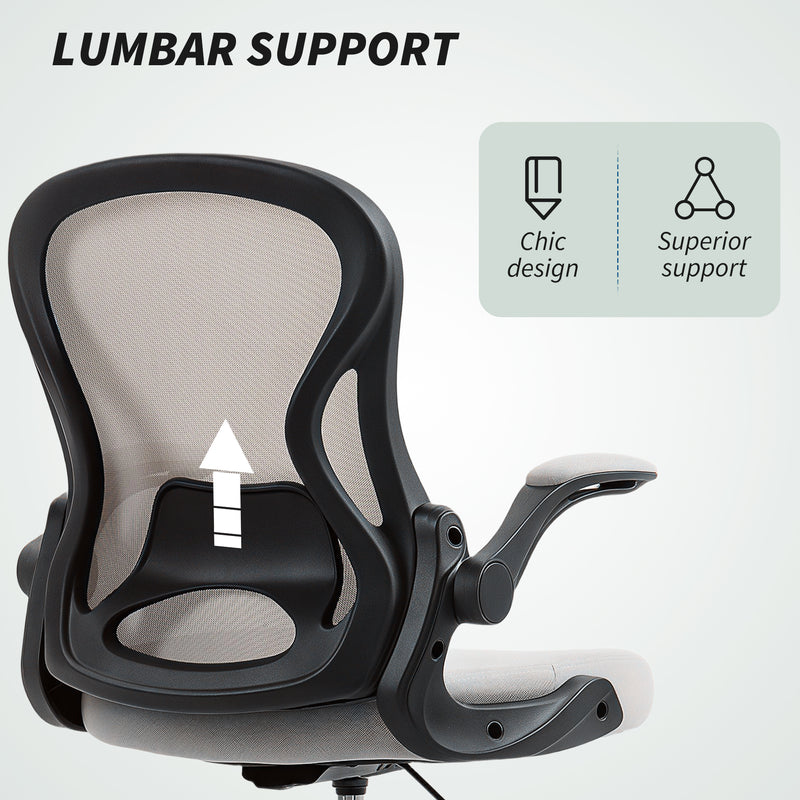 Ergonomic Mesh Standing Desk Chair with Lumbar Support and Flip Up Arms Grey