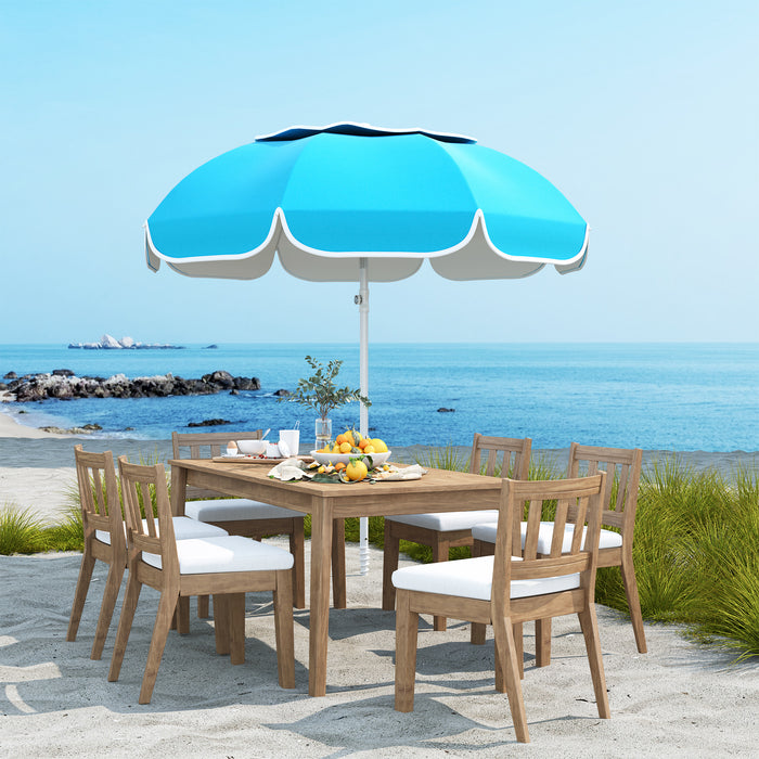Blue Portable Beach Umbrella with Sand Anchor UPF50+ Tilt Adjustable Height by Outsunny