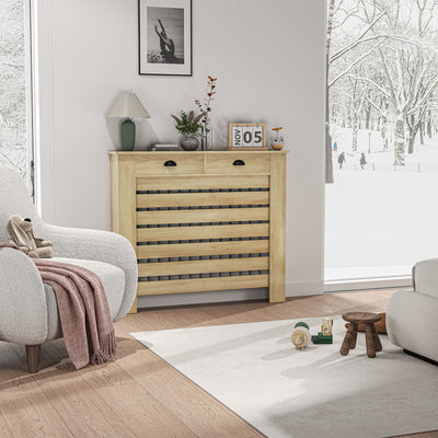 Radiator Cover with Slatted Front and Storage Drawer for Safe Family Homes Oak Homcom