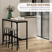 3 Piece Bar Table and Stool Set with Footrests for Kitchen or Dining Room Grey